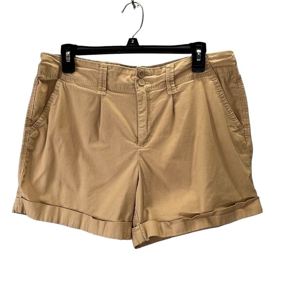Khaki Shorts size 12 Women Cuffed Stretch Flap Pockets 33" Waist Faded Glory - Picture 1 of 5
